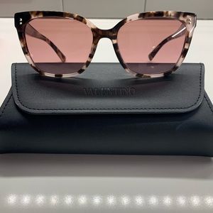 Valentino Oversized Rose-Tinted Sunglasses with Pink Tortoiseshell Print